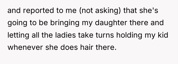 and reported to me (not asking) that she's going to...