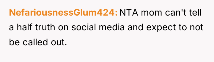 NefariousnessGlum424 NTA mom can't tell a half truth on social...