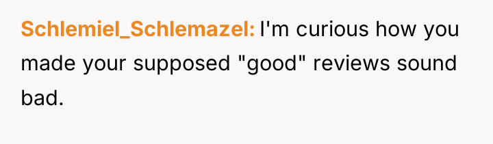 Schlemiel_Schlemazel I'm curious how you made your supposed "good" reviews...