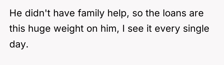 He didn't have family help, so the loans are this...