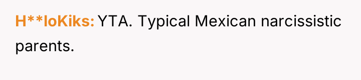 H**loKiks YTA. Typical Mexican narcissistic parents.