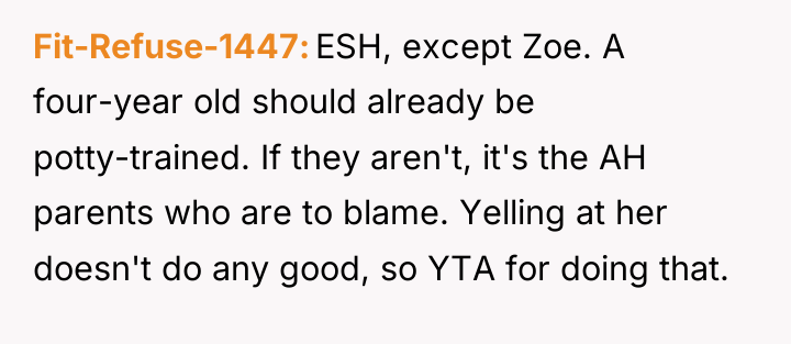 Fit-Refuse-1447 ESH, except Zoe. A four-year old should already be...