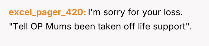 excel_pager_420 I'm sorry for your loss. "Tell OP Mums been...