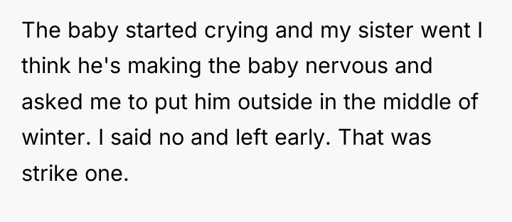The baby started crying and my sister went I think...