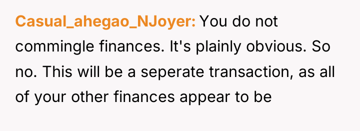 Casual_ahegao_NJoyer You do not commingle finances. It's plainly obvious. So...