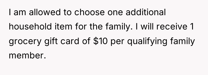 I am allowed to choose one additional household item for...