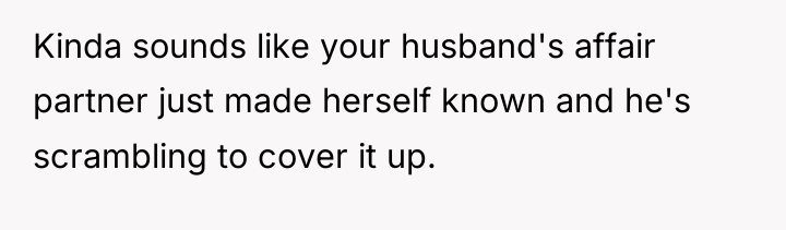 Kinda sounds like your husband's affair partner just made herself...