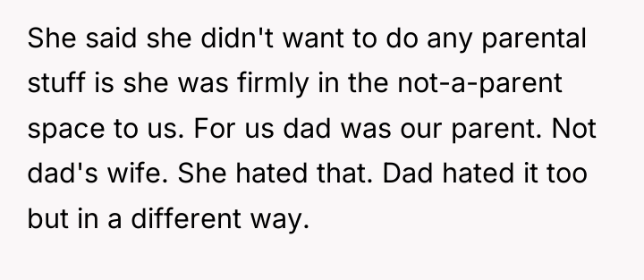 She said she didn't want to do any parental stuff...