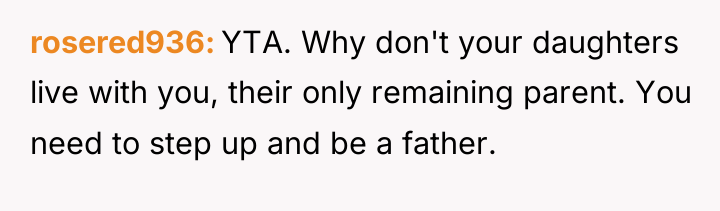 rosered936 YTA. Why don't your daughters live with you, their...