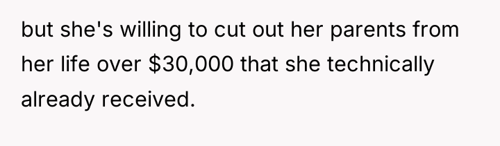 but she's willing to cut out her parents from her...