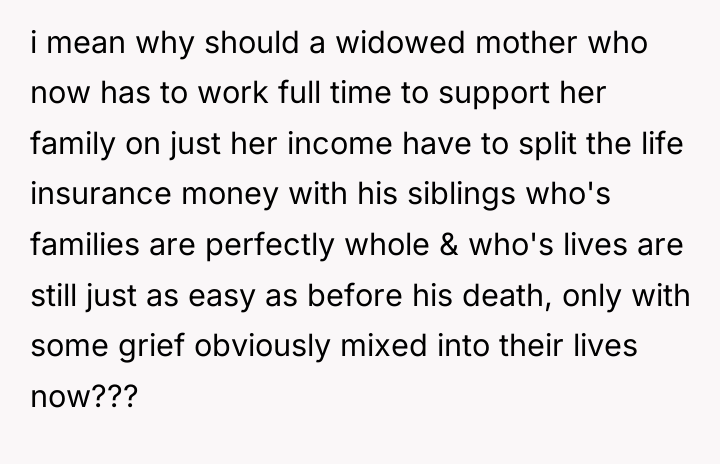 i mean why should a widowed mother who now has...
