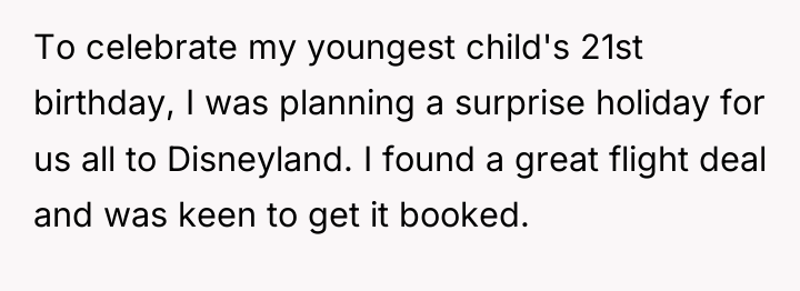 To celebrate my youngest child's 21st birthday, I was planning...