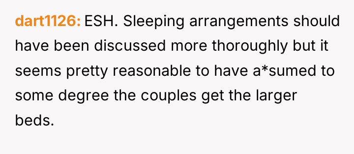 dart1126 ESH. Sleeping arrangements should have been discussed more thoroughly...