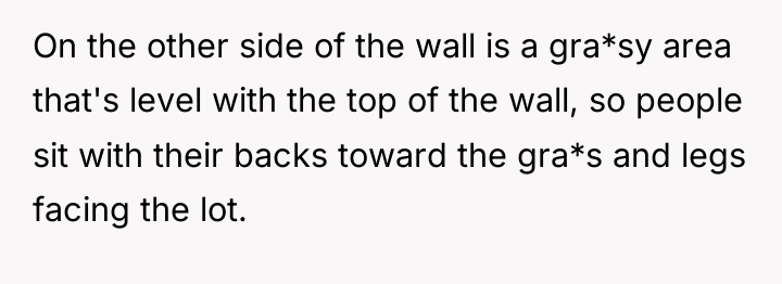 On the other side of the wall is a gra*sy...