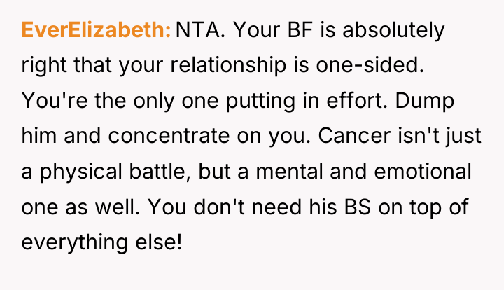 EverElizabeth NTA. Your BF is absolutely right that your relationship...