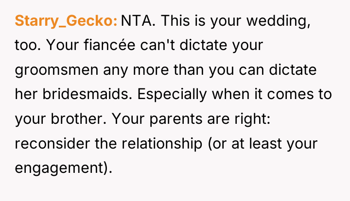 Starry_Gecko NTA. This is your wedding, too. Your fiancée can't...