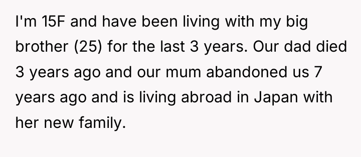 I'm 15F and have been living with my big brother...