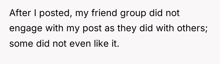 After I posted, my friend group did not engage with...
