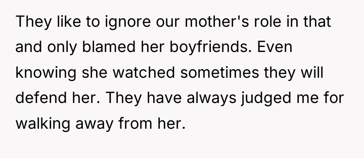 They like to ignore our mother's role in that and...