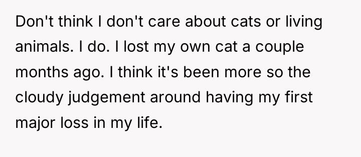 Don't think I don't care about cats or living animals....