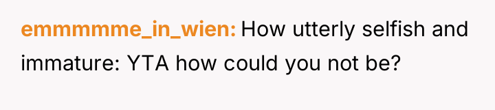 emmmmme_in_wien How utterly selfish and immature: YTA how could you...