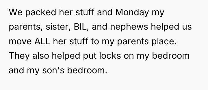 We packed her stuff and Monday my parents, sister, BIL,...