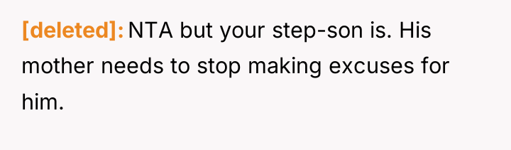 [deleted] NTA but your step-son is. His mother needs to...