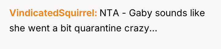 VindicatedSquirrel NTA - Gaby sounds like she went a bit...