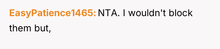 EasyPatience1465 NTA. I wouldn't block them but,