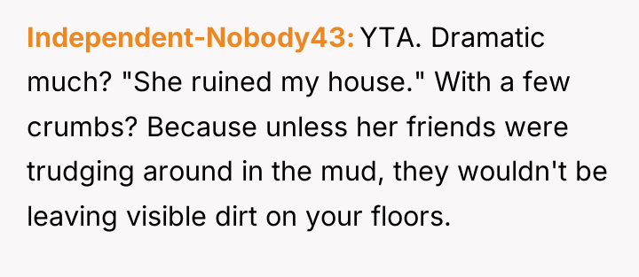Independent-Nobody43 YTA. Dramatic much? "She ruined my house." With a...