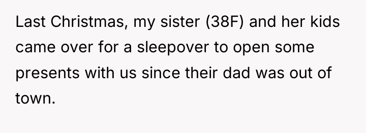 Last Christmas, my sister (38F) and her kids came over...