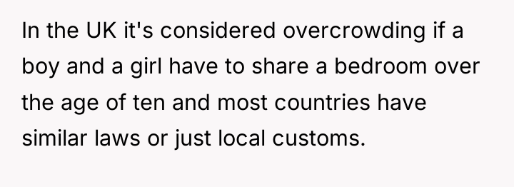 In the UK it's considered overcrowding if a boy and...