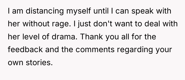 I am distancing myself until I can speak with her...