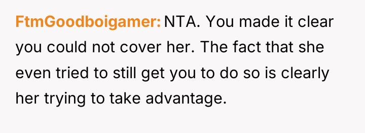 FtmGoodboigamer NTA. You made it clear you could not cover...