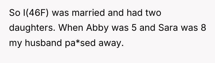 So I(46F) was married and had two daughters. When Abby...
