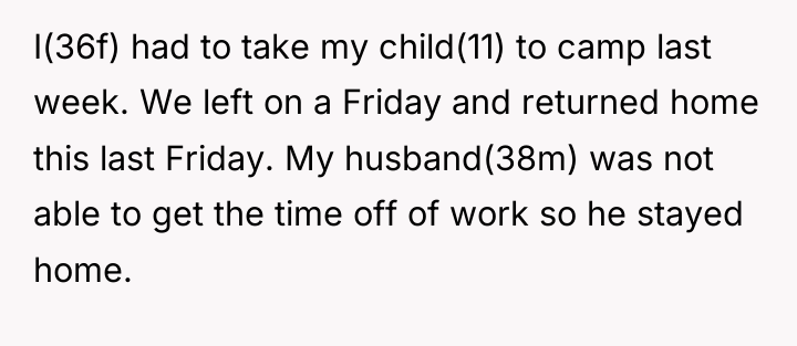 I(36f) had to take my child(11) to camp last week....