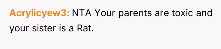 Acrylicyew3 NTA Your parents are toxic and your sister is...