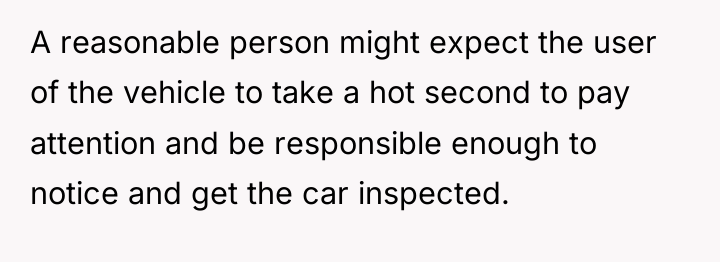 A reasonable person might expect the user of the vehicle...