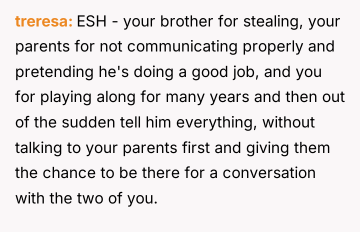 treresa ESH - your brother for stealing, your parents for...