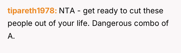 tipareth1978 NTA - get ready to cut these people out...