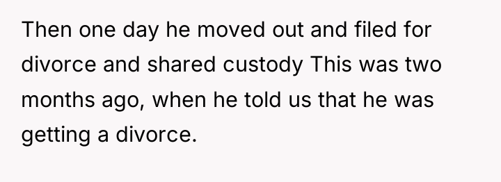 Then one day he moved out and filed for divorce...