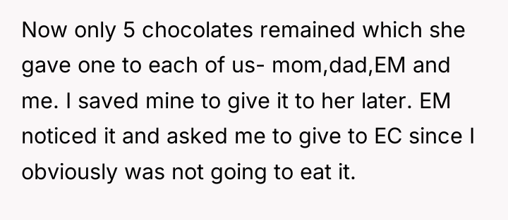 Now only 5 chocolates remained which she gave one to...