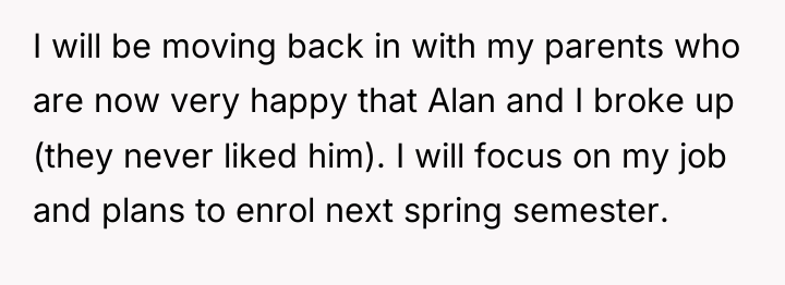 I will be moving back in with my parents who...