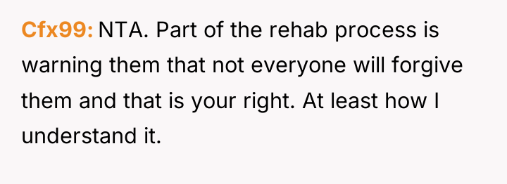 Cfx99 NTA. Part of the rehab process is warning them...