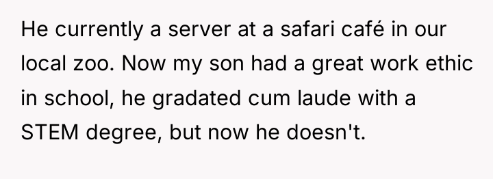 He currently a server at a safari café in our...