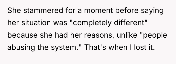 She stammered for a moment before saying her situation was...