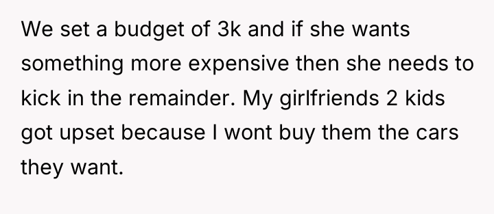 We set a budget of 3k and if she wants...