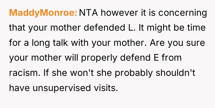 MaddyMonroe NTA however it is concerning that your mother defended...