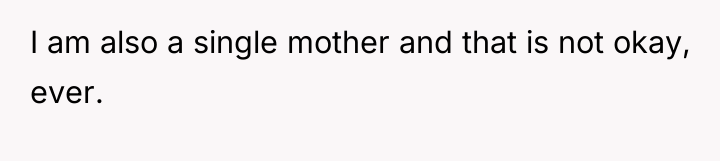 I am also a single mother and that is not...
