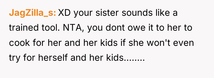 JagZilla_s XD your sister sounds like a trained tool. NTA,...